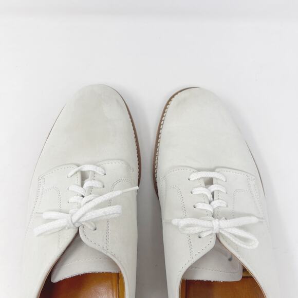 Mark Shale Mens Size 9.5 White Leather Oxford Dress Shoes Lace Up Almond Toe - Picture 13 of 14